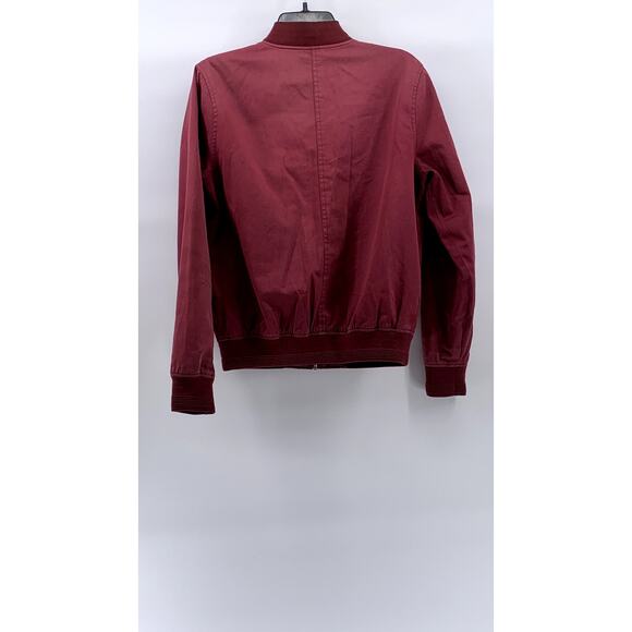 TOPMAN Men's Burgundy Mandarin-Collar Long Sleeve Zip-Up Bomber Jacket SZ S - Picture 2 of 11